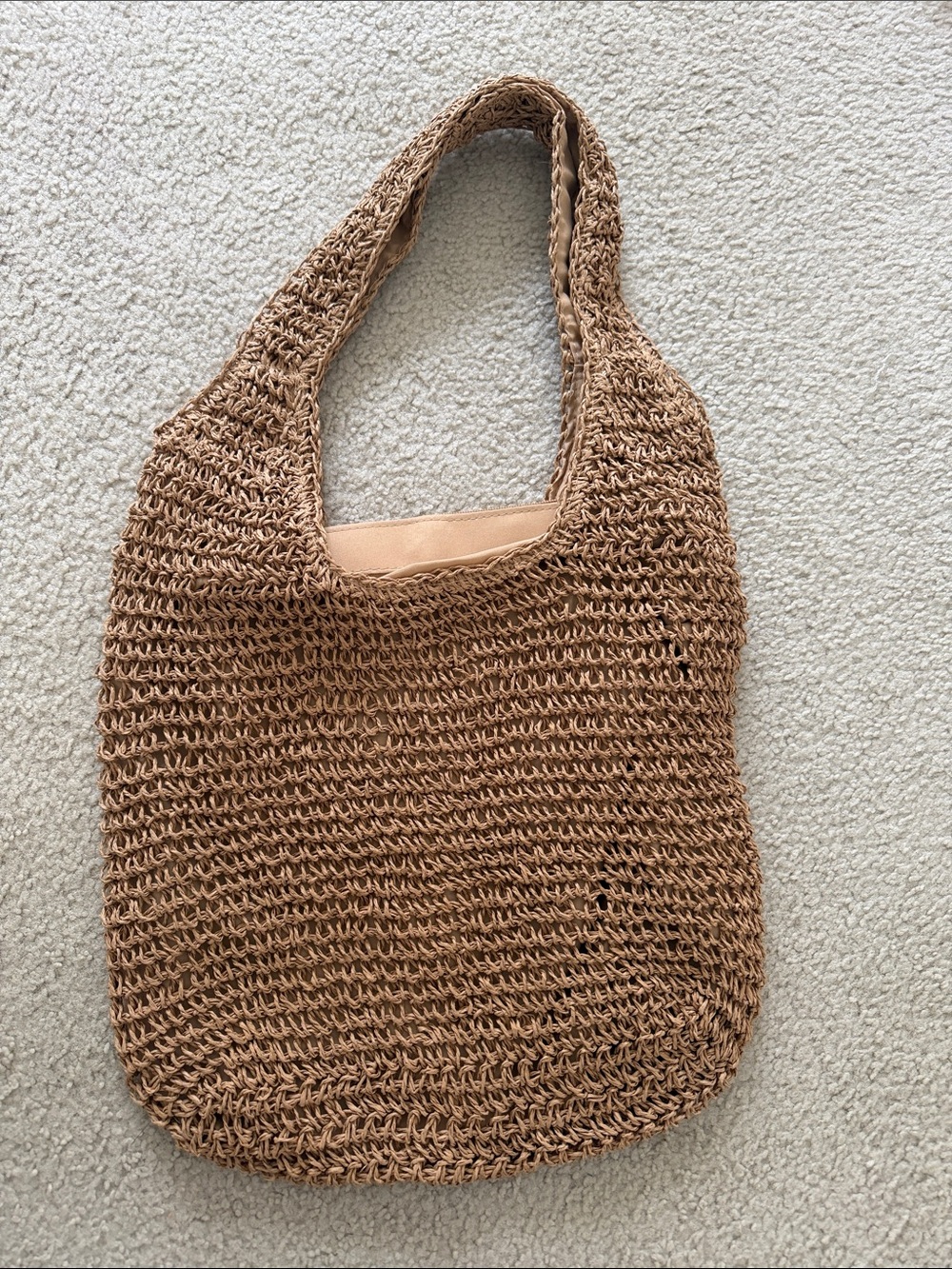 Woven Straw Tote Bag in Light Brown